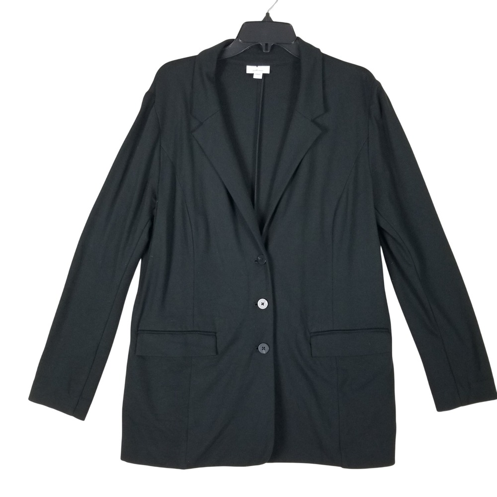 J. Jill Ponte Knit Blazer Women Large Black 3-Button Stretch Professional Jacket